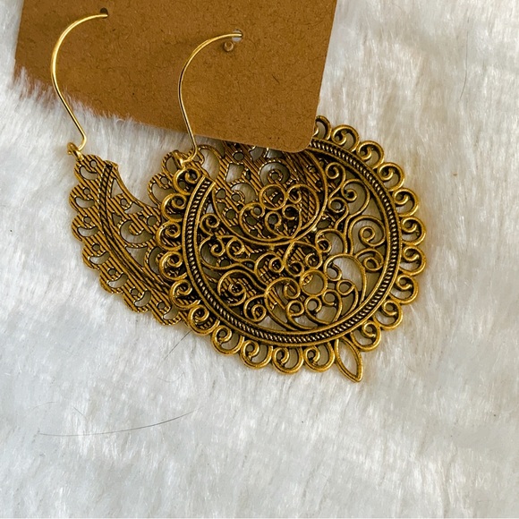 BOGO Large Gold Mandala Hoop Earrings Filigree Tribal Aztec Tibetan Native Bird - Picture 13 of 16
